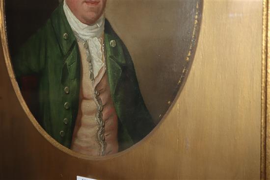 English School (late 18th century) Head and shoulder portrait of a gentleman wearing a powdered wig 12.25 x 9.25in.